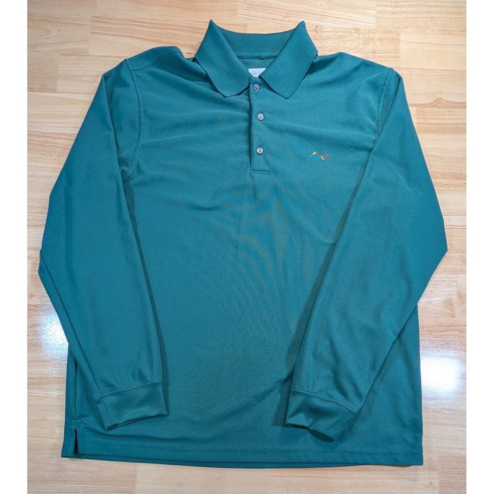 Greg Norman Play Dry Mens‎ Large Teal Green Long Sleeve Golf Polo Shirt Shark